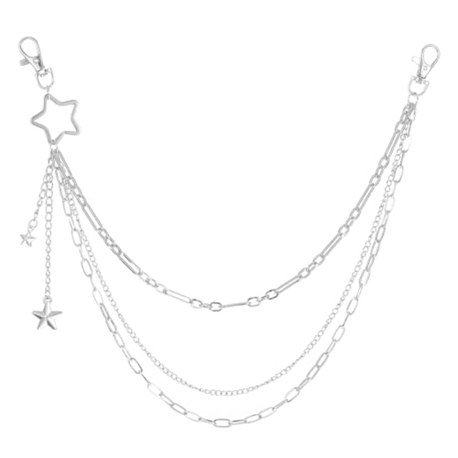 Men Accessories Silver - Punk Pants Chain, Silver Star Hip