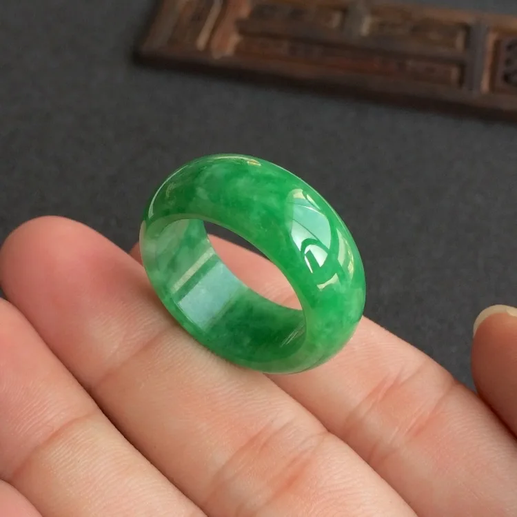 Men Accessories Silver - Natural Green Jade Ring Jadeite Amulet