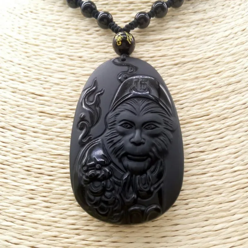 Men Accessories Jewellery - Natural Obsidian Sun WuKong Pendant Monkey