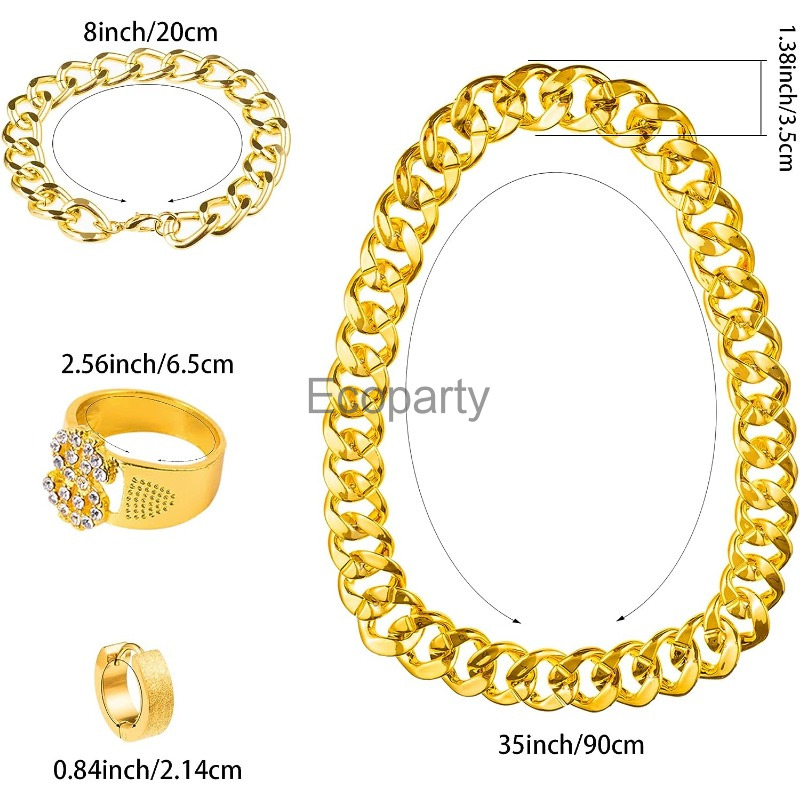 80s 90s Hip Hop Costume Access - مراجعة Men Accessories Chain And Bracelet وسعره