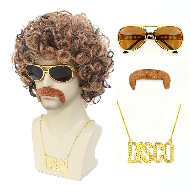 70s 80s Disco Costume Wig Set- - مراجعة Men Accessories Pack وسعره