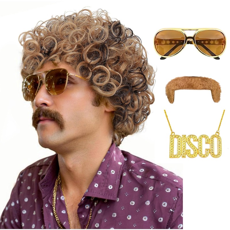 70s 80s Disco Costume Wig Set- - مراجعة Men Accessories Pack وسعره