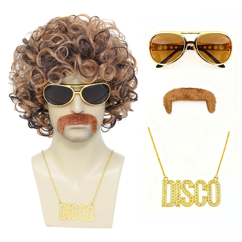 70s 80s Disco Costume Wig Set- - مراجعة Men Accessories Pack وسعره