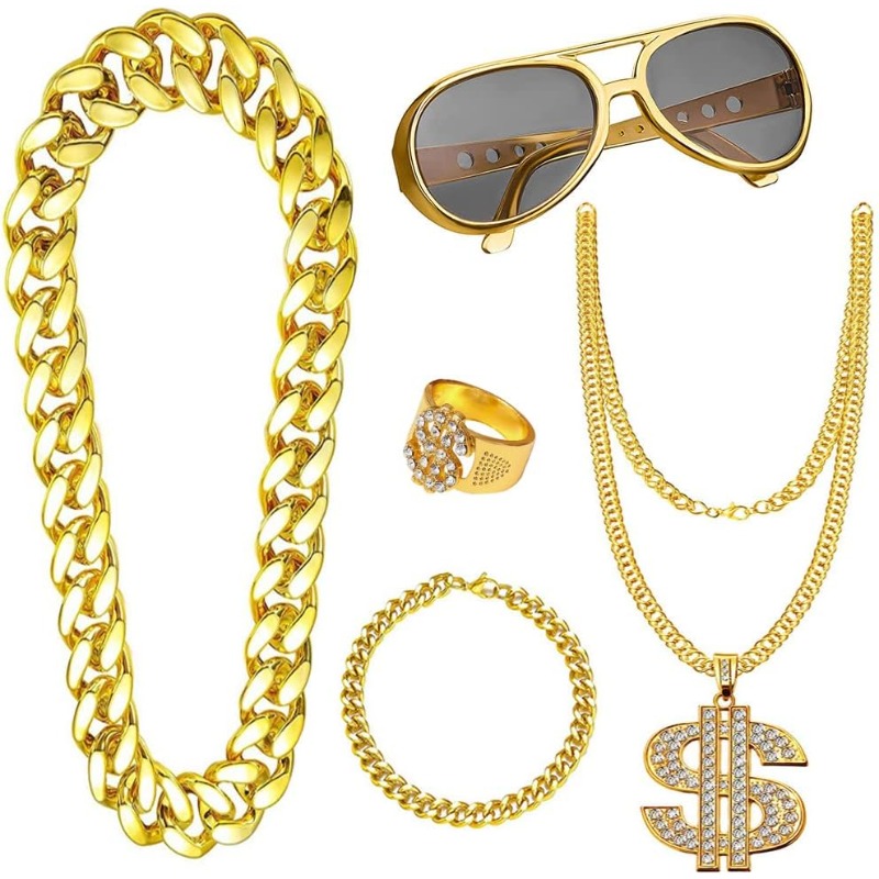 5pcs Hip Hop Costume kit,80s F - مراجعة Men Accessories Chain And Bracelet وسعره