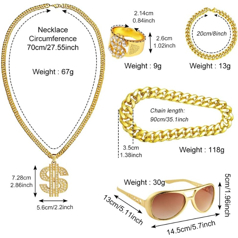 5pcs Hip Hop Costume kit,80s F - مراجعة Men Accessories Chain And Bracelet وسعره