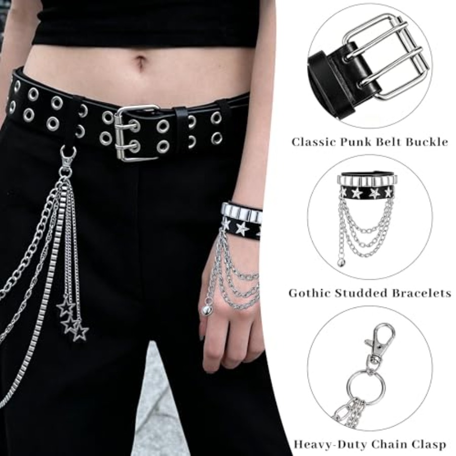 Studded Belt Set for Men Women - مراجعة Men Accessories Chain And Bracelet وسعره