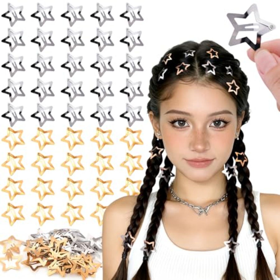 50 PCS Gold Silver Star Hair C - مراجعة Men Accessories Silver وسعره