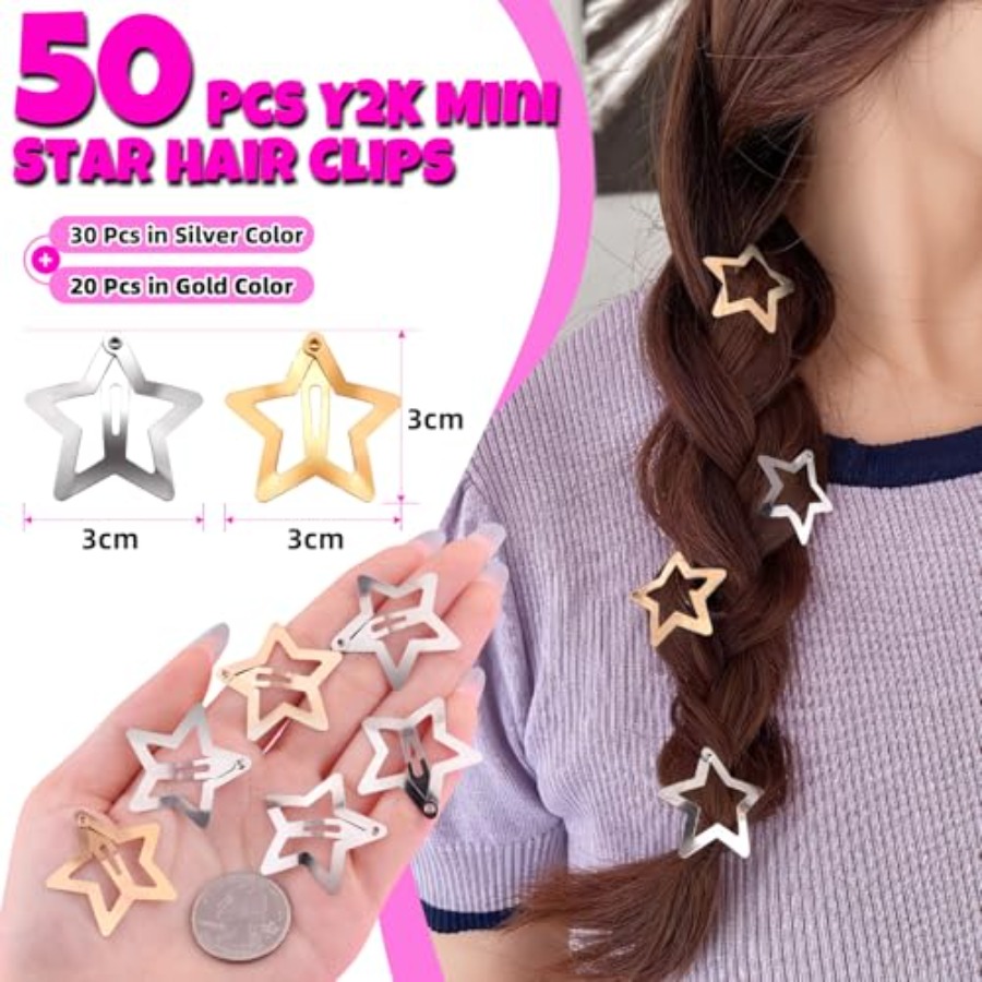 50 PCS Gold Silver Star Hair C - مراجعة Men Accessories Silver وسعره