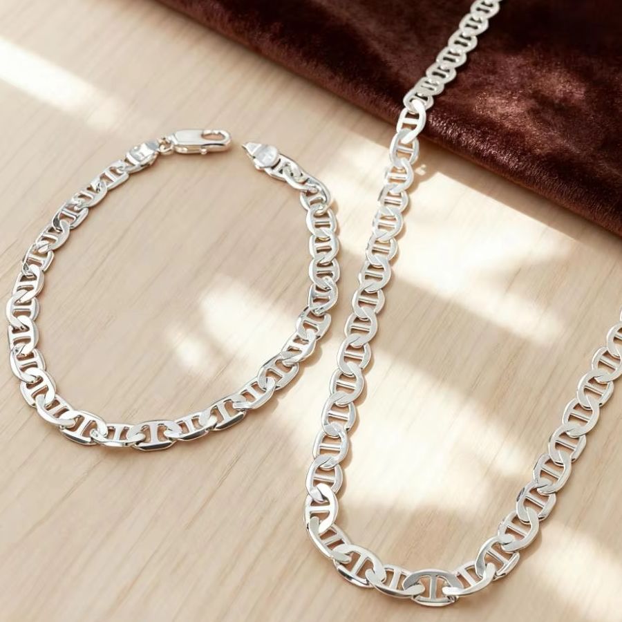 New 925 Sterling Silver 6MM Fa - مراجعة Men Accessories Chain And Bracelet وسعره
